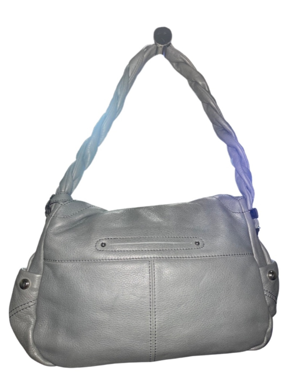 ✨$225! B. Makowsky Gray Pebbled Leather Hobo Bag Braided Strap Ruching✨ - Picture 12 of 14